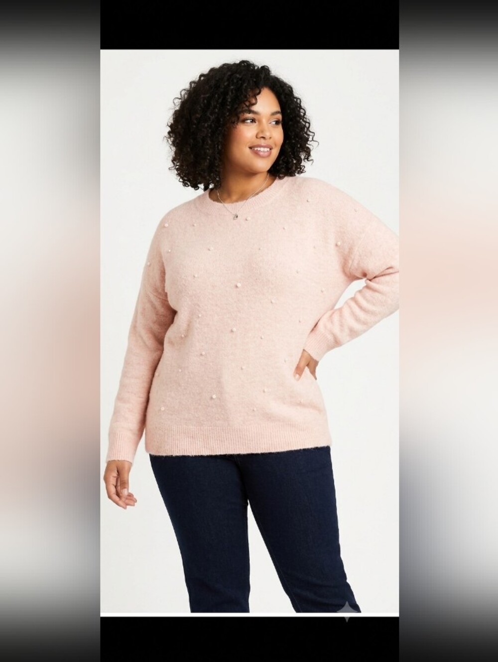 NWT XL Cozy Pink Pearl-Accent Women's Sweater
